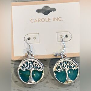 Carole Inc. Silver and Teal Tree of Life Earrings